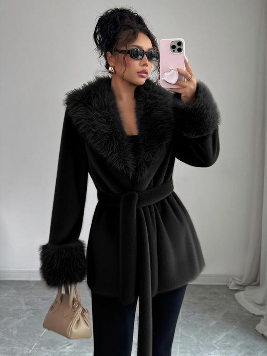 ASANDY  | winter lace up  faux fur coat